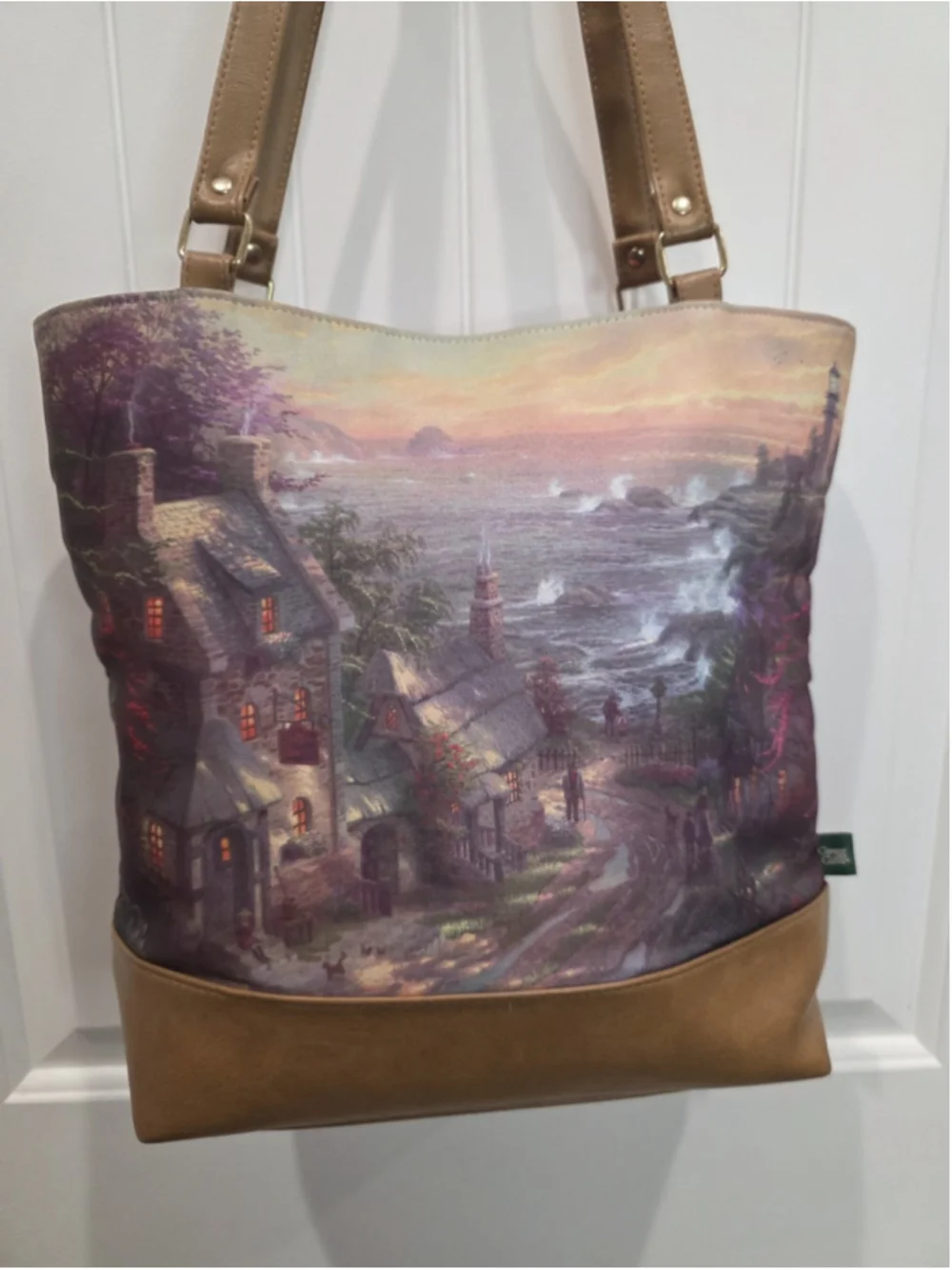 Thomas Kinkade Gregg Gifts Lighthouse Coastal Cottage Tote Bag Purse Art Print